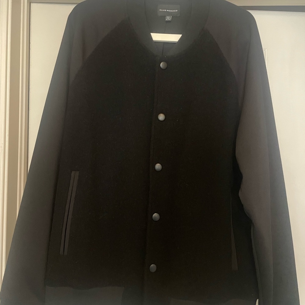 Club Monaco Black Matte Snap-Front Bomber Jacket
